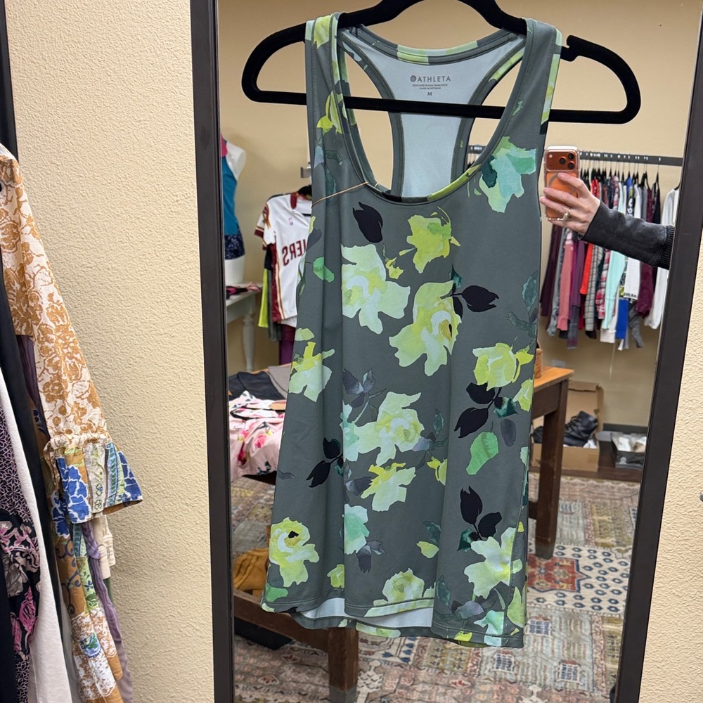 Athleta Green Floral Racerback Tank with Lime Accents